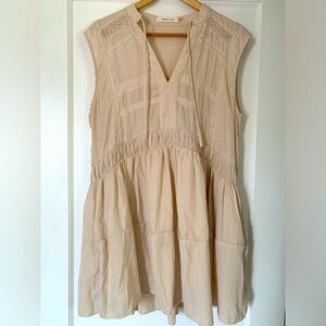 Mustard Seed/ Cream Cap-Sleeve Dress, M